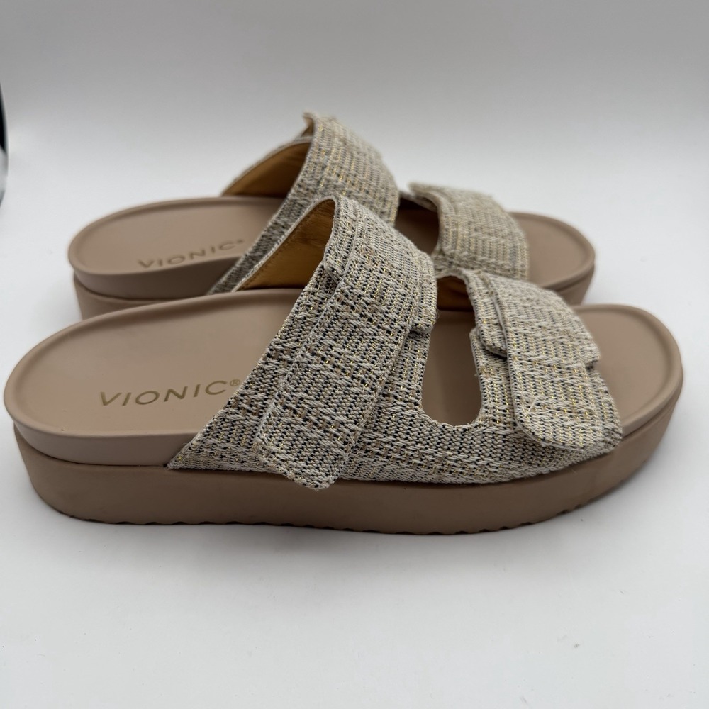 VIONIC Riviera Platform Womens Slides Sz 7.5 Wide Metallic Tweed Comfort Sandals - Picture 4 of 8